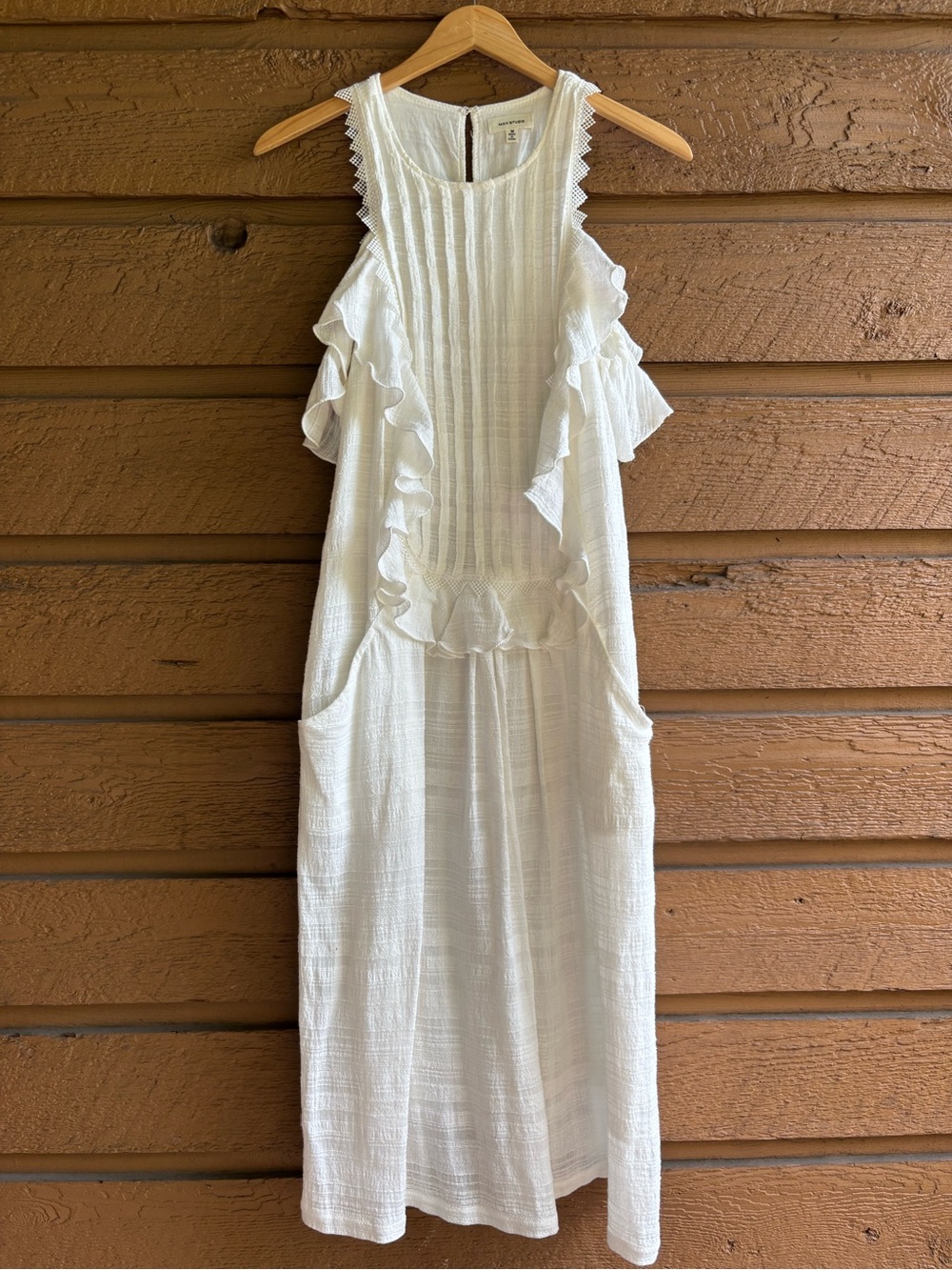 Max Studio Women's White Cold-Shoulder Pleated Cotton Shift Dress